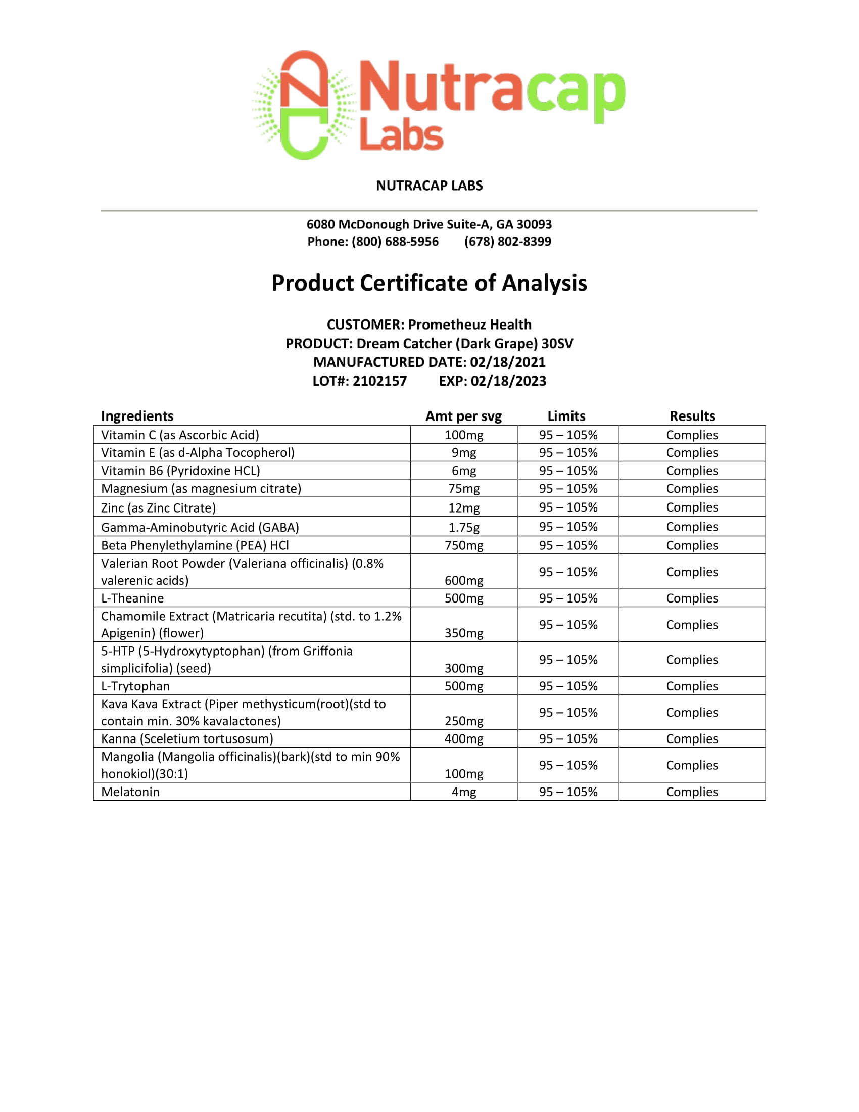 Dream Catcher Supplement 4 Dream Catcher Supplement COA