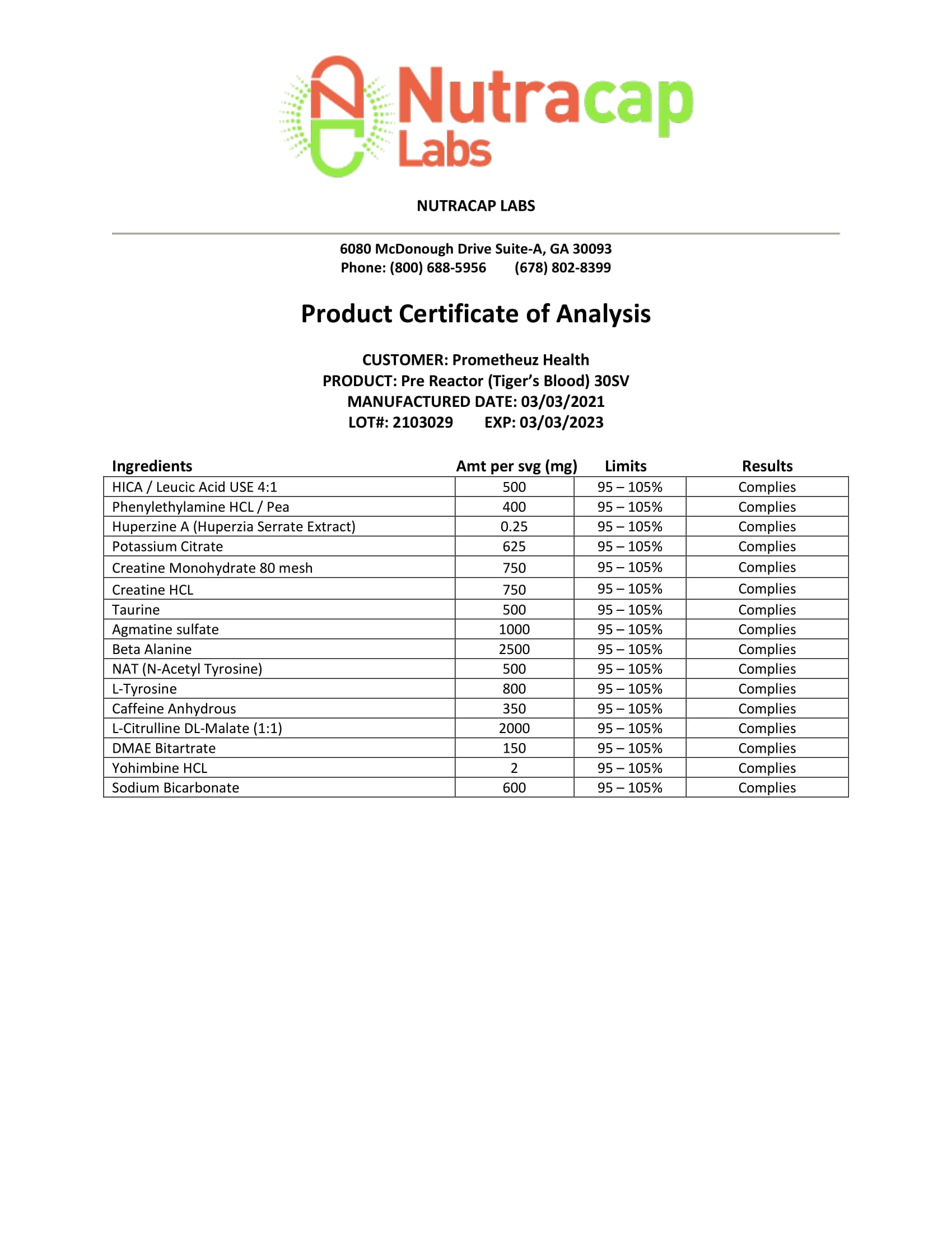 Pre Reactor 4 Pre-Reactor-COA