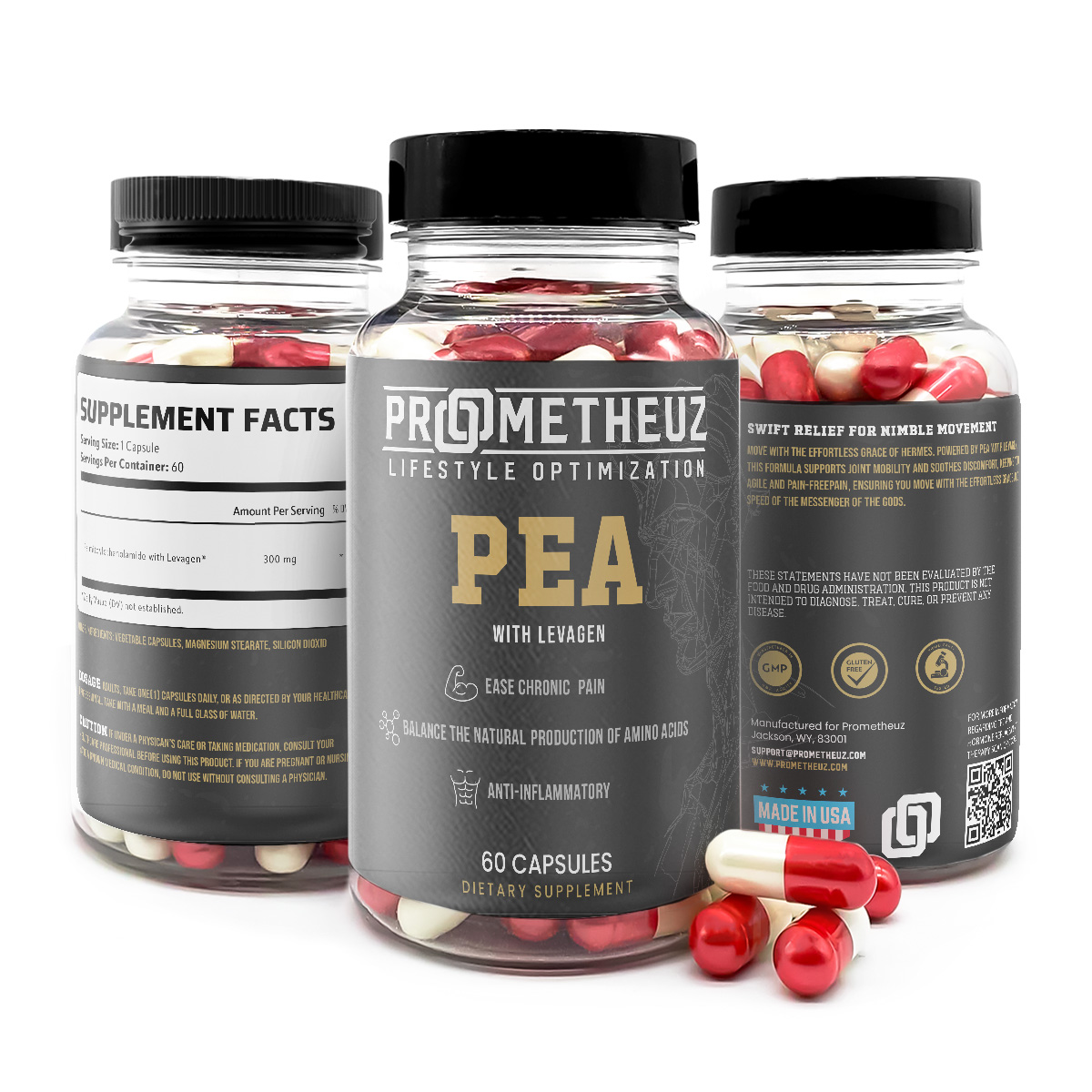 Palmitoylethanolamide (PEA) With Levagen Capsules 1 PEA with levagen supplement for sale in USA