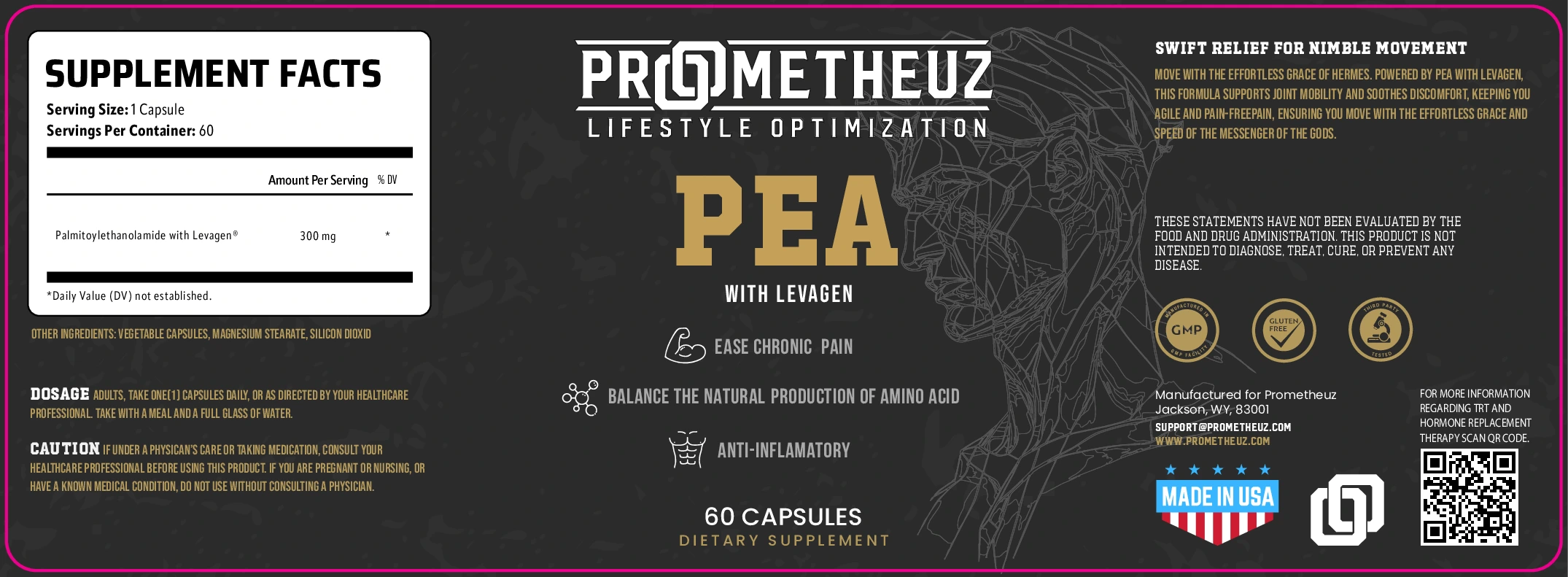 Palmitoylethanolamide (PEA) With Levagen Capsules 3 PEA with levagen supplement for sale in USA